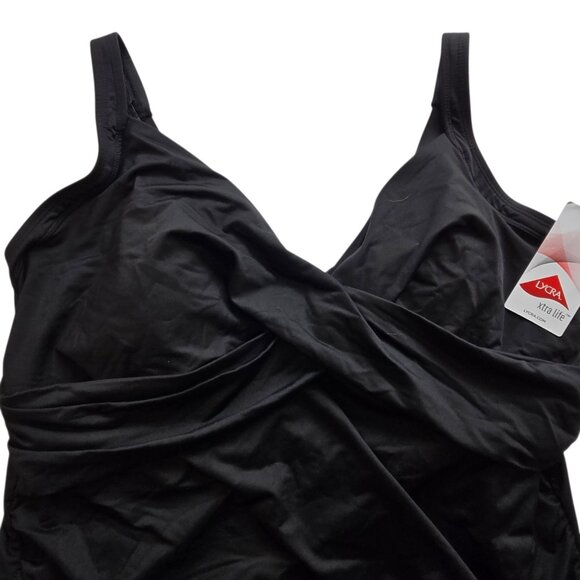 NWT Lands End Black Women's 16DD V-Neck Wrap Underwire Tankini Swimsuit Top - Picture 7 of 15